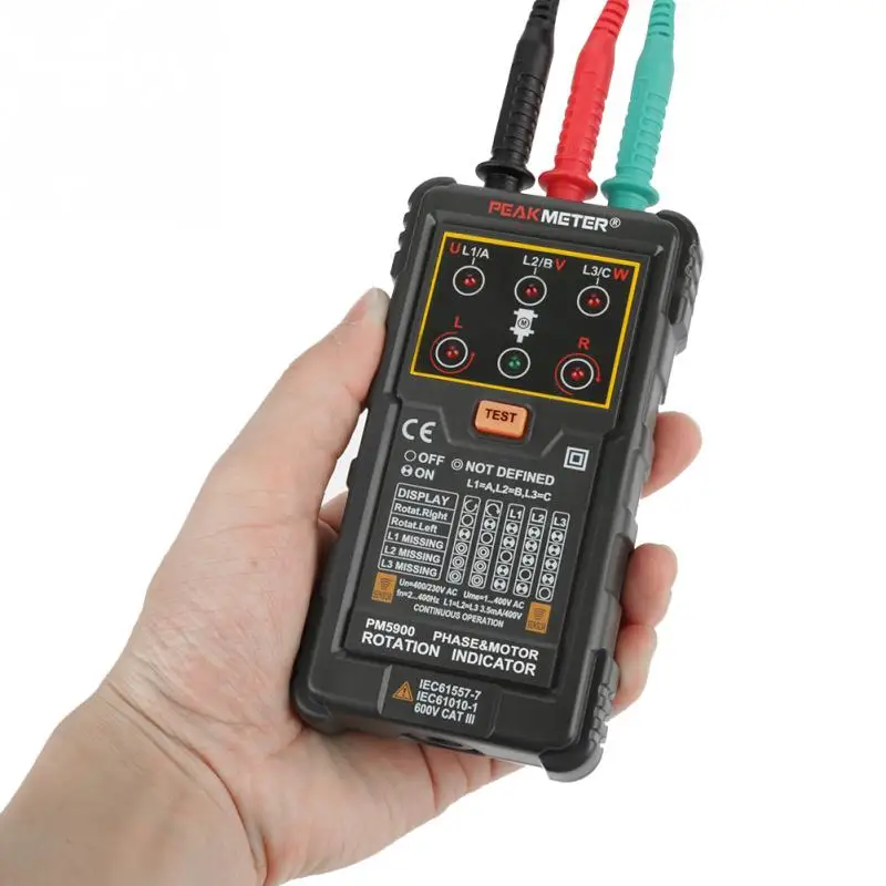 Портативный ручной трехфазный тестер PEAKMETER MS5900 для поворота двигателя