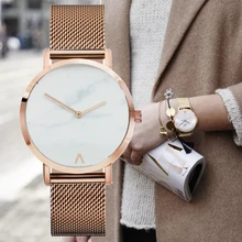 Mode Marque De Luxe Minimaliste En Marbre De Style Montre En Acier Inoxydable Bracelet en cuir Simple Femmes Robe Montres Femme Quartz Horloge