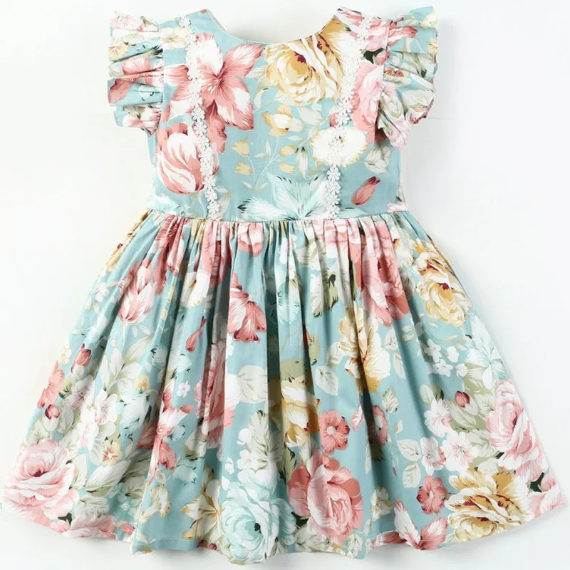 

Girls Dress 2019 Summer New Europe And The United States Girls Flying Sleeve Dress Cotton Lace Princess Dress