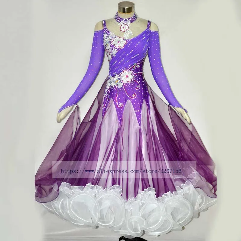 

Purple Standard Ballroom Dress Lady's High Quality Waltz Flamenco Dance Skirt Adult Ballroom Dancing Competition Dresses