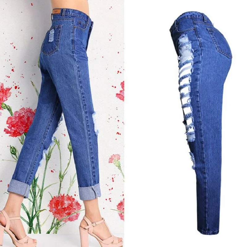 Рваные джинсы для женщин лето осень Стиль с дырками и потертостями джинсовые шаровары Новые женские джинсы с высокой талией