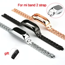 Металлический ремешок для Xiaomi mi Группа 2 ремешки Безвинтовые нержавеющая сталь браслет Smart Band заменить интимные аксессуары mi Band 2 черный