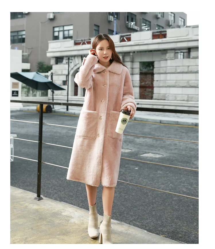 En Long Longues De Des Manteau Arlenesain Fourrure Femmes Tonte rose Moutons Veste Or Cuir blanc À Manches Personnalisé Laine S1f17