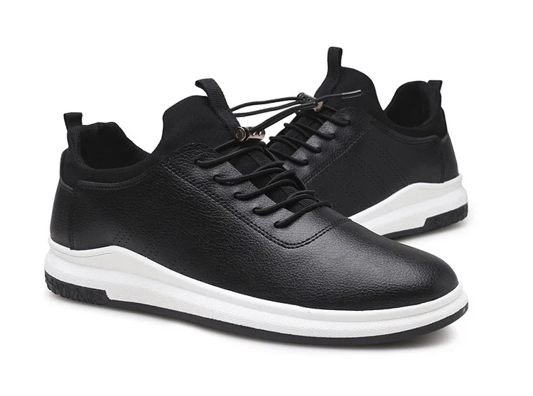 Spring Autumn Man Walking Shoes Sneakers Leather Breathable Korean Sport Shoes Wear-resistant Elastic-band Flat Shoes for Male (17)