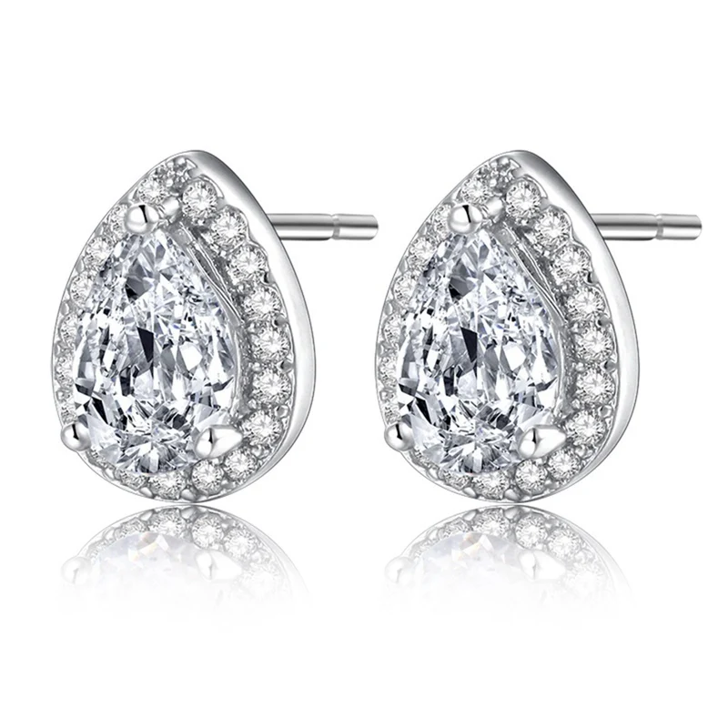 New Fashion Classic Sliver Color Water Drop Shaped Zircon Stud Earring