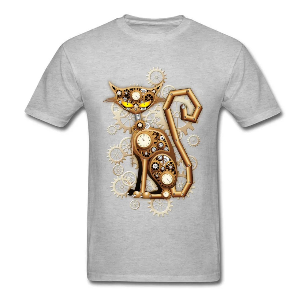 Family Steampunk Cat Vintage Copper Toy Tops T Shirt for Men Oversized Mother Day Round Neck Cotton Fabric T Shirts Tee-Shirts Steampunk Cat Vintage Copper Toy grey