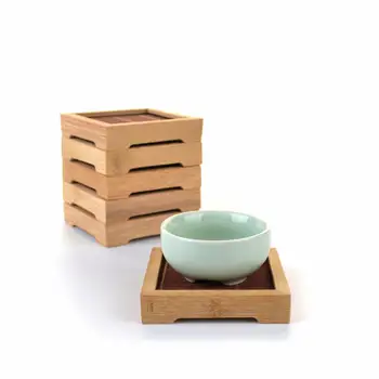 

12x Natural Bamboo Tea Cup Saucer Square Teacup Tray Hand Craft Mat Pad 75x75mm Gongfu Kung fu Tea Tray Serving Table
