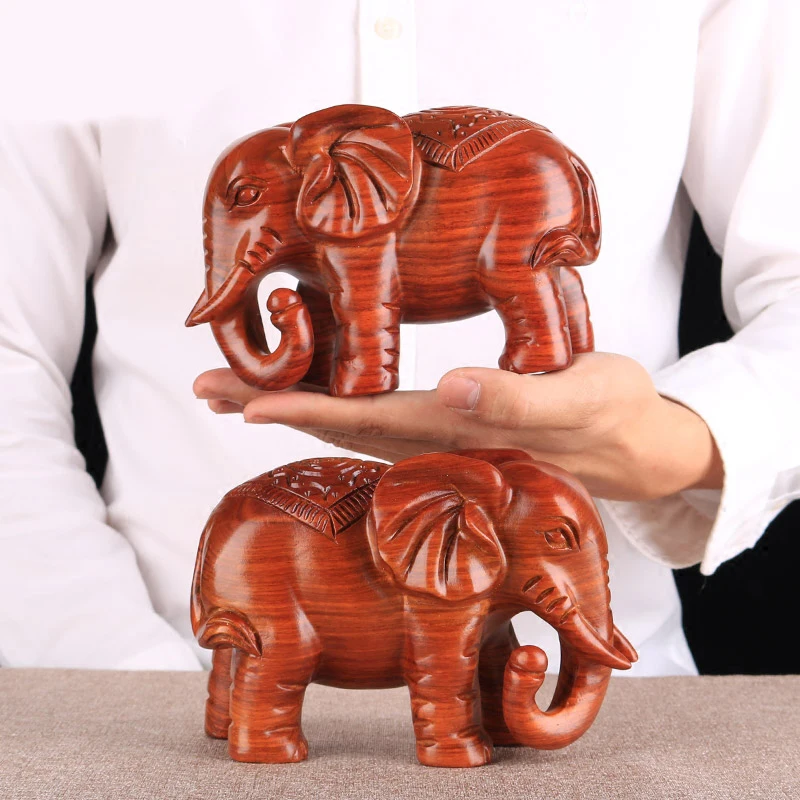 Набор из 2 деревянных резных статуй слона фэн-шуй палисандр цвет Богатство счастливый Статуэтка для офиса и дома декоративная Скульптура Подарок
