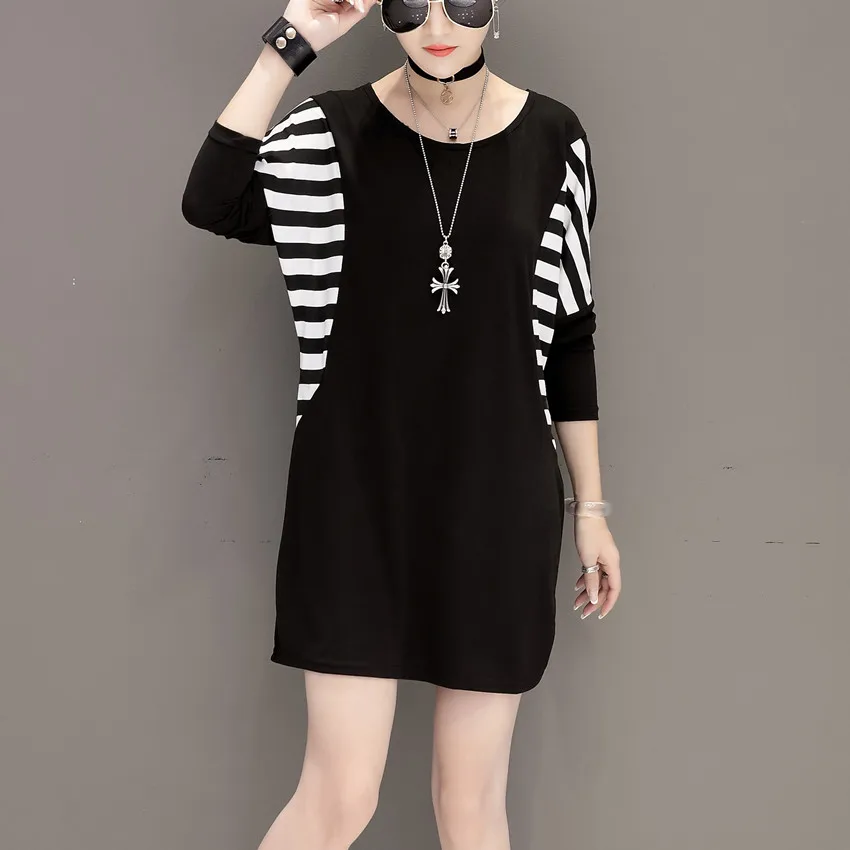 

New 2017 autumn summer Fashion Women long sleeve Dresses casual striped batwing sexy club Dress Loose tunic pullover