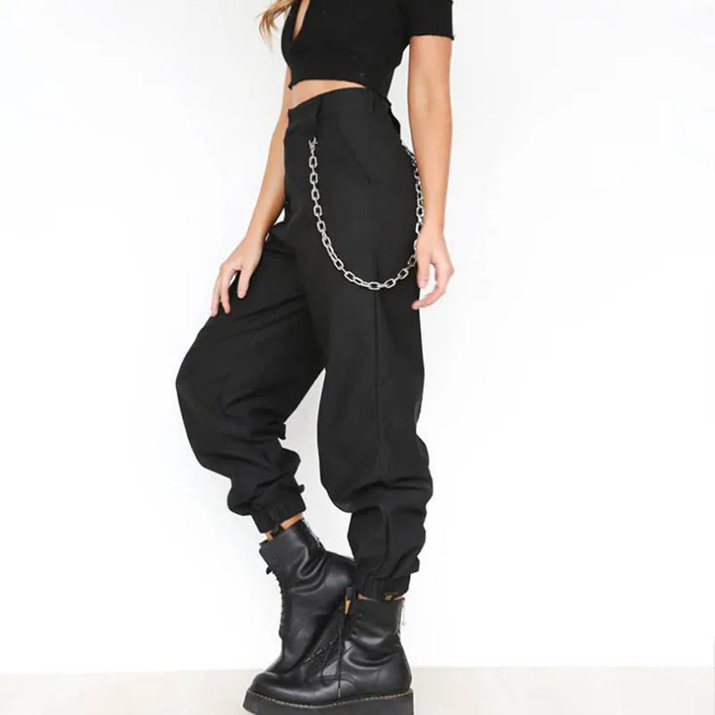 Summer 2019 Female High Waist Harem Pants Fashion Slim Solid Color Long Women's Pants Hip Hop Pant Streetwear With Chains MODIS Summer 2019 Female High Waist Harem Pants Fashion Slim Solid Color Long Women's Pants Hip Hop Pant Streetwear With Chains MODIS