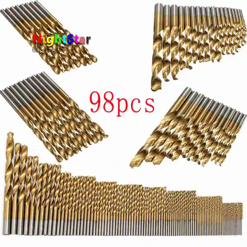 98pcs Titanium HSS Drill Bits Coated 1.5mm 10mm Stainless Steel HSS