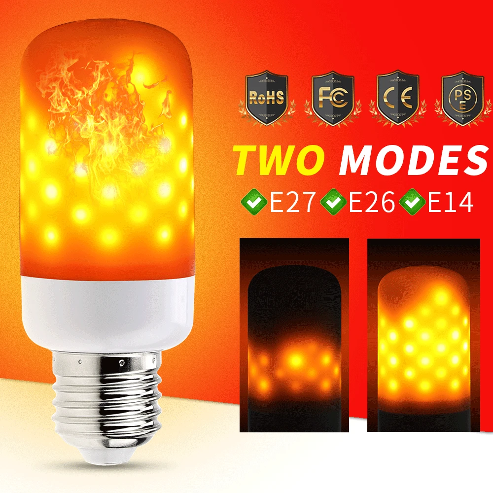 

E27 Led Flame Effect Light Bulb E26 LED Candle Lamp E14 Dynamic Fire Bulb 85-265V Christmas Holiday Decorations for Home Party