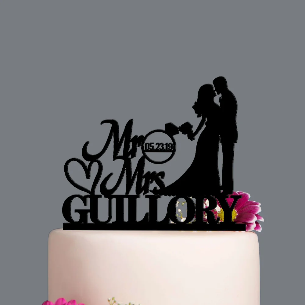 Свадебный торт Топпер, персонализированные торт Топпер для свадьбы, жениха и невесты торт Топпер - Цвет: Black