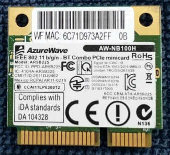 AzureWave AW-NB097H AW-NB100H AW-NB126H AR9485 AR3012 AR5B225 300 Мбит/с мини PCI-Express BT4.0 Wlan Беспроводной Wi-Fi кард