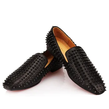 

COOL TIRO Black Spikes Loafers Men Flats Moccasins Smoking Slipper Wedding Mens Dress Shoes Genuine Leather Casual Shoes Studded