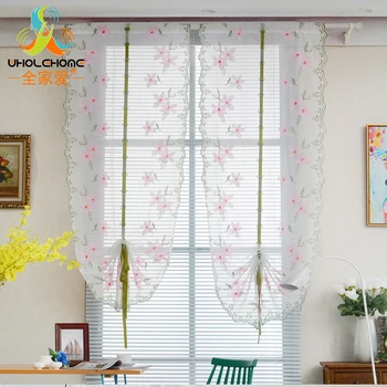 

1PCS/Lot Floral Peach Blossom Roman Curtains Tulle Pastoral Voile Panel For the Kitchen Window Curtain Living Room Bedroom Tulle