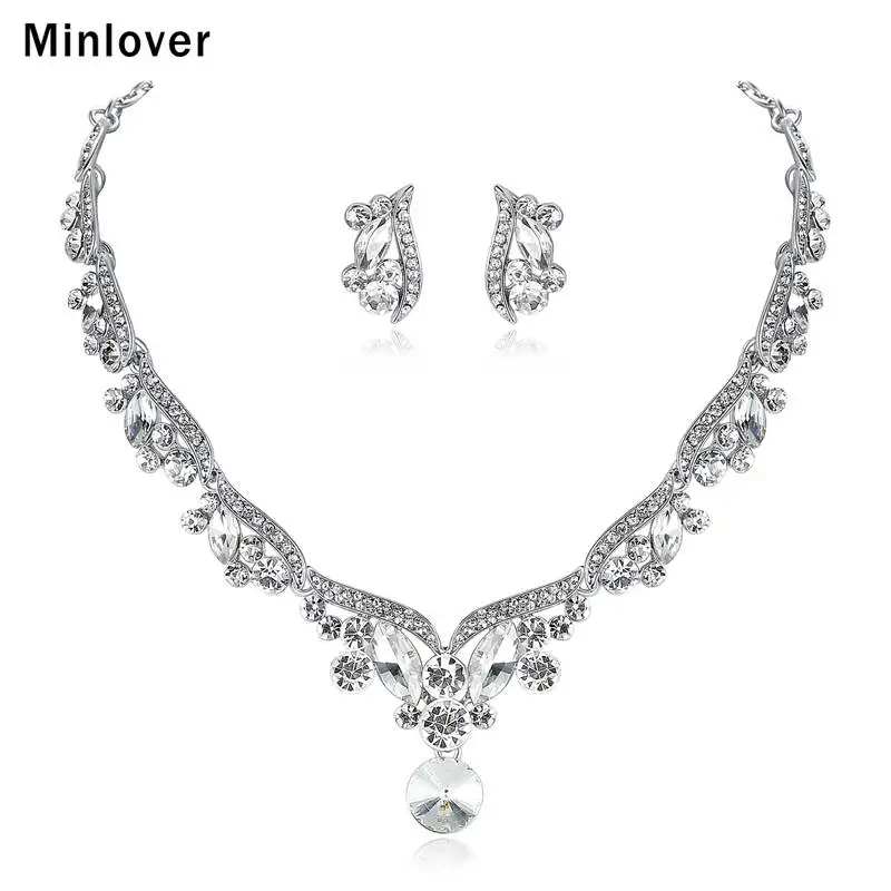 

Minlover Rhinestone Crystal Bridal Jewelry Sets Necklaces Sets African Beads Jewelry Sets Wedding Engagement Jewelry TL201
