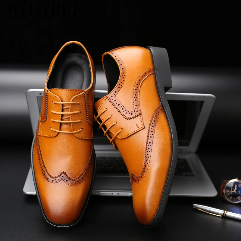 luxury brand mens dress shoes genuine leather brogue shoes men formal