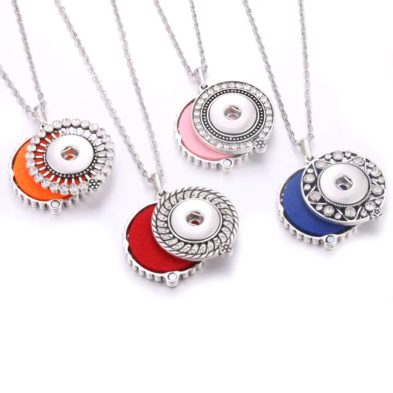 

New Snap Jewelry Necklaces Rhinestone Aroma Perfume Aromatherapy Diffuser Locket Pendant Necklace Fit 18mm Snap Button Jewelry