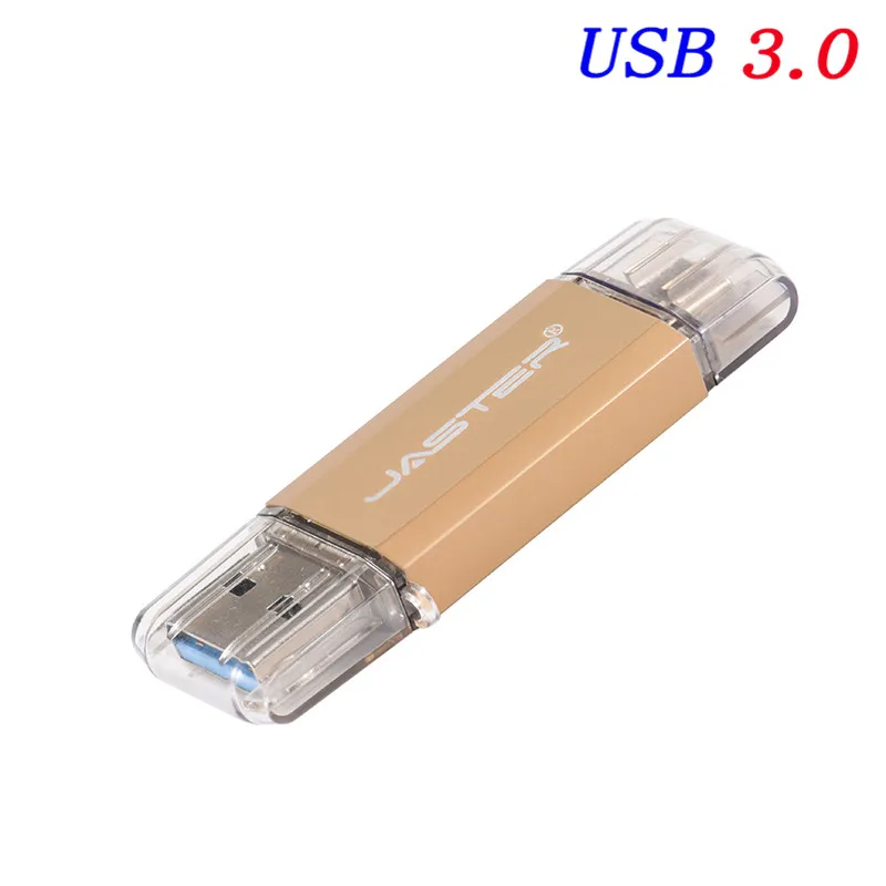 JASTER Горячее предложение тип C 3,1 Порт OTG USB 3,0 флэш-накопитель для Sumsung S8 Plus type C телефонов.(более 20 шт., бесплатный логотип - Цвет: Gold