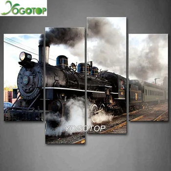 

YOGOTOP DIY Diamond Painting Full Embroidery 5D Square/Round Drill Mosaic Rhinestone Wall Art Gray Smoke Steam Trains 4pcs ML691