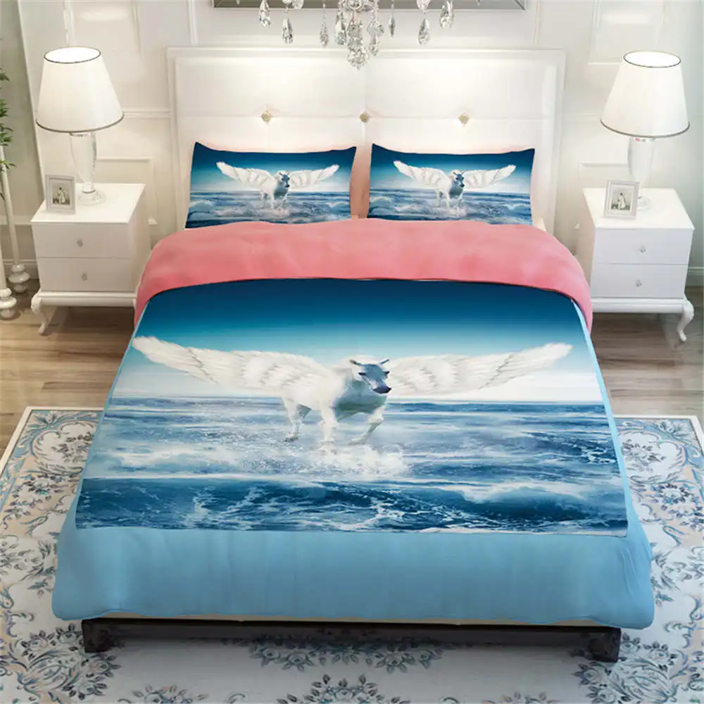 Flying White Horses Animal 3D Printed Bedding Sets Quilt/Duvet Covers