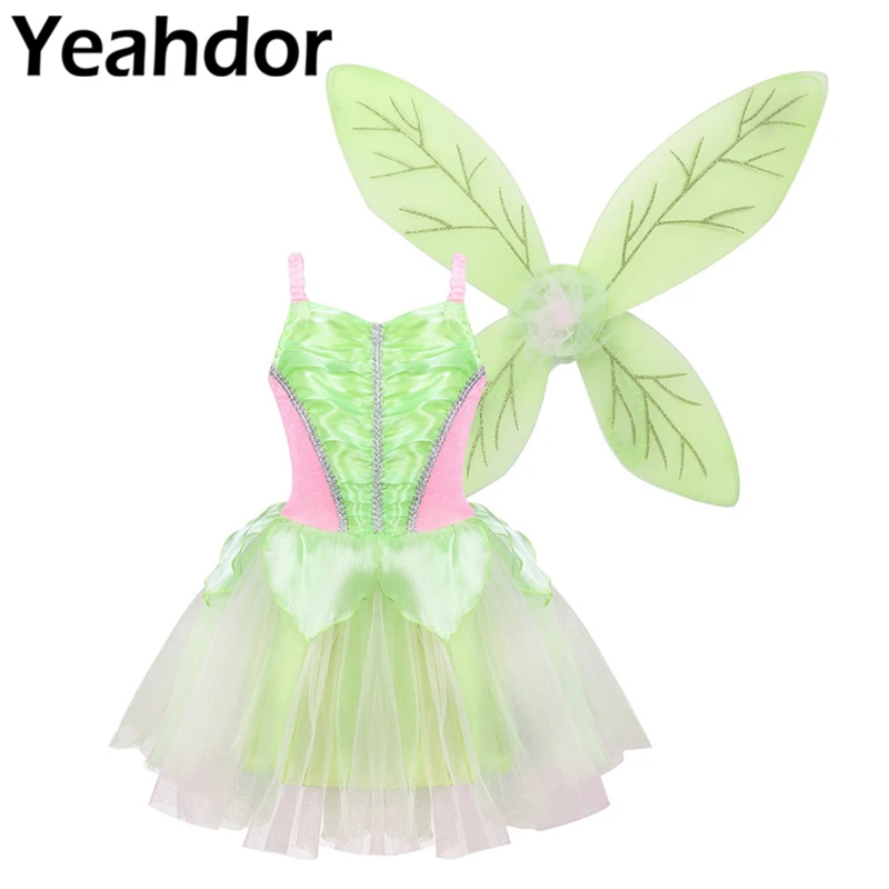 

Flower Girls Dress Kids Girls Fairy Costume Sleeveless Mesh Dress with Glittery Wings for Halloween Dress Up Birthday Party