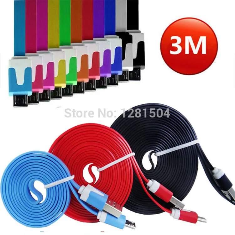 

Wholesale 1m 2m 3m USB 2.0 To Micro Cable Flat Noodle Data Sync Charge Adapter for Samsung Galaxy HTC for XIAOMI 100pcs/lot