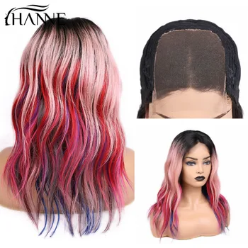 

HANNE 4*4 Human Hair Wigs Closure Wig Remy Ombre Wigs For Black/White Women Cosplay Red Pink Multi Rainbow Color Party Wig