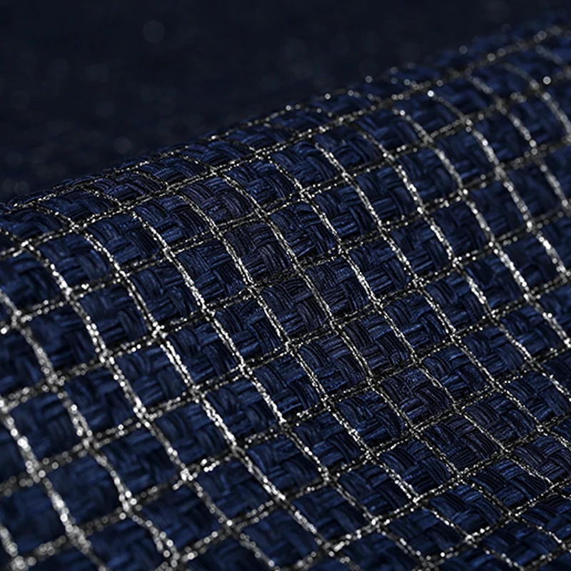 

148CM Wide 420G/M Weight Check Knitted Blue Acrylic Polyester Fabric for Autumn Spring Dress Jacket Coat E928