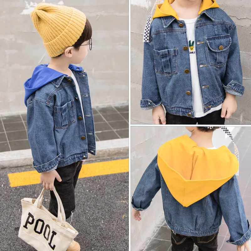 

Children's clothing spring and autumn new long-sleeved jacket 2019 baby solid color hooded denim jacket boy clothes