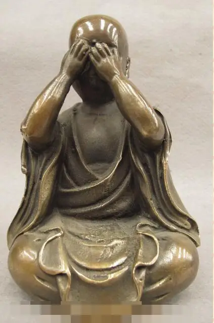 

S4183 Chinese Bronze Copper Buddhism Monk Kid Child Bonze No Look Buddha Statue Set