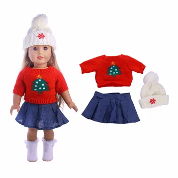 

Christmas Tree Sweater+Wool Cap+Skirt Fit 18 Inch American&43 CM Baby Doll Clothes Accessories,Girl's Toys,Generation,Birthday