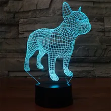 Забавный Французский бульдог 3D лампа светодиодный ночник фигурка 7 цветов Сенсорное украшение стола свет Оптическая иллюзия