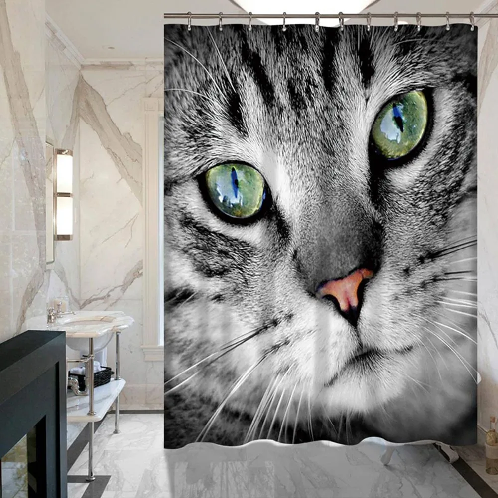

Lovely Cat Retro Cartoon Custom Shower Curtain Cats Curtain RU Waterproof Polyester Fabric Printing Bathroom Accessory Supplies