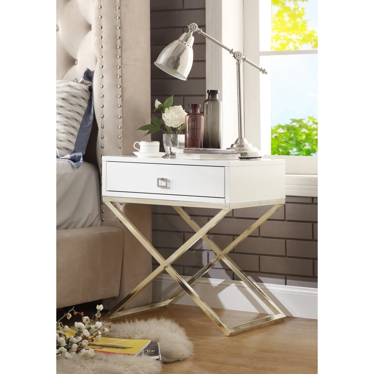 Jesse Lacquer Finish Nightstand | Steel Base | Side Table | Modern | Inspired Home (5)