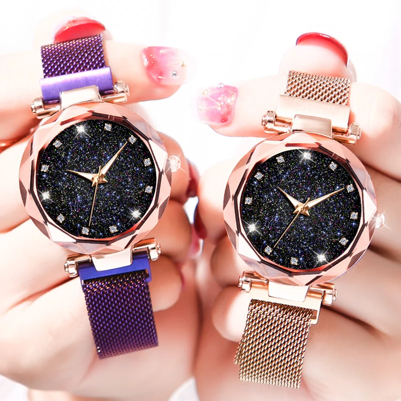 Montre Femme современная мода звезда алмаз кварцевые часы Ms. Mesh браслет из нержавеющей
