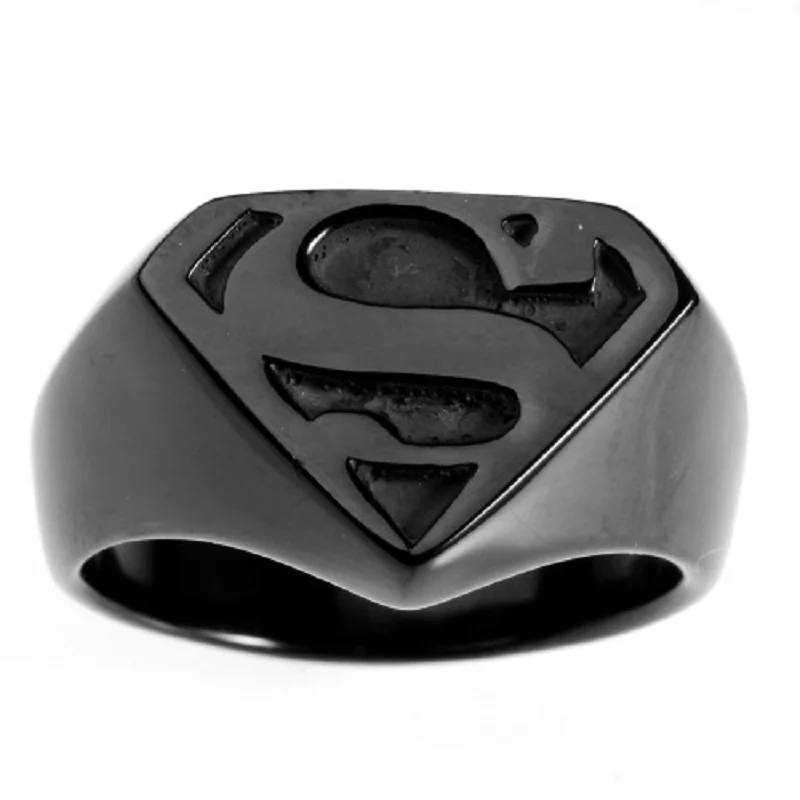 

New Cool Black Men's Superman Superhero Symbol 316L Stainless Steel Ring