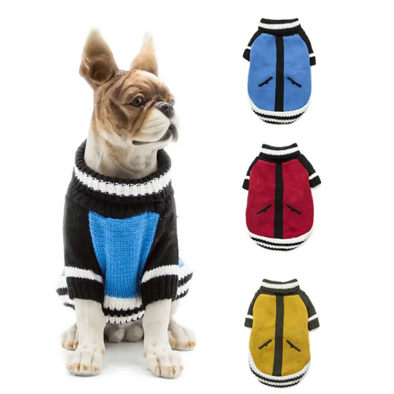 Осенне-зимний свитер для Собаки Одежда для домашних животных вязаная одежда красный желтый синий холодная погода