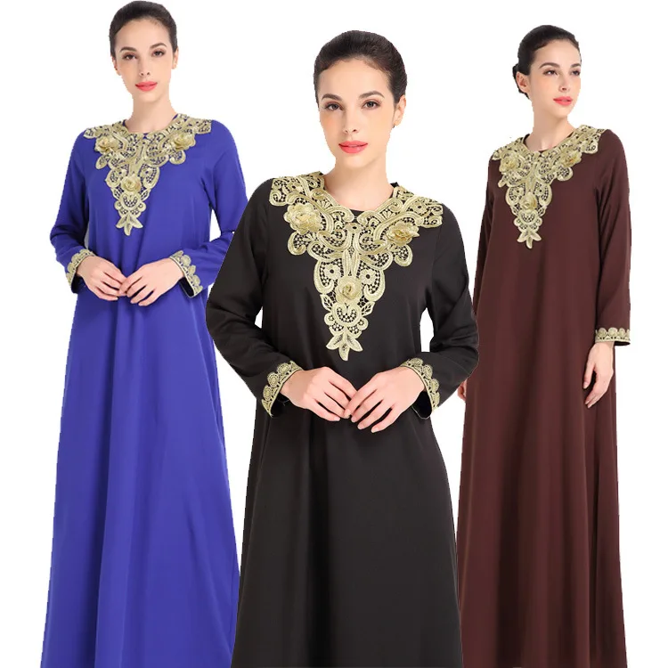 Fashion Embroidey Muslim Women Long Sleeve Dubai Dress Maxi Abaya...