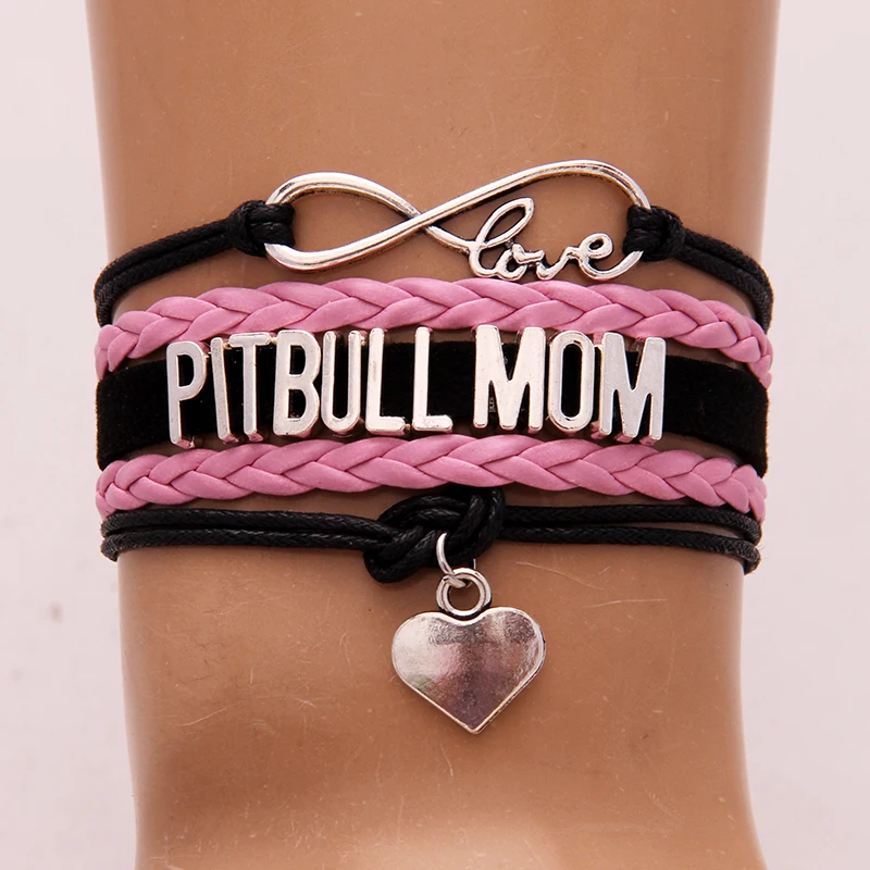 

Drop Shipping Infinity Love Pitbull Mom Bracelet & bangles Heart Charm leather braided bracelets Jewelry Christmas Gift