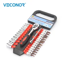 Veconor 28 шт. 1/" Набор торцевых гаечных головок с Трещоткой набор бит хром-ванадиевый домашний ремонт ручные инструменты набор для велосипеда автомобиля
