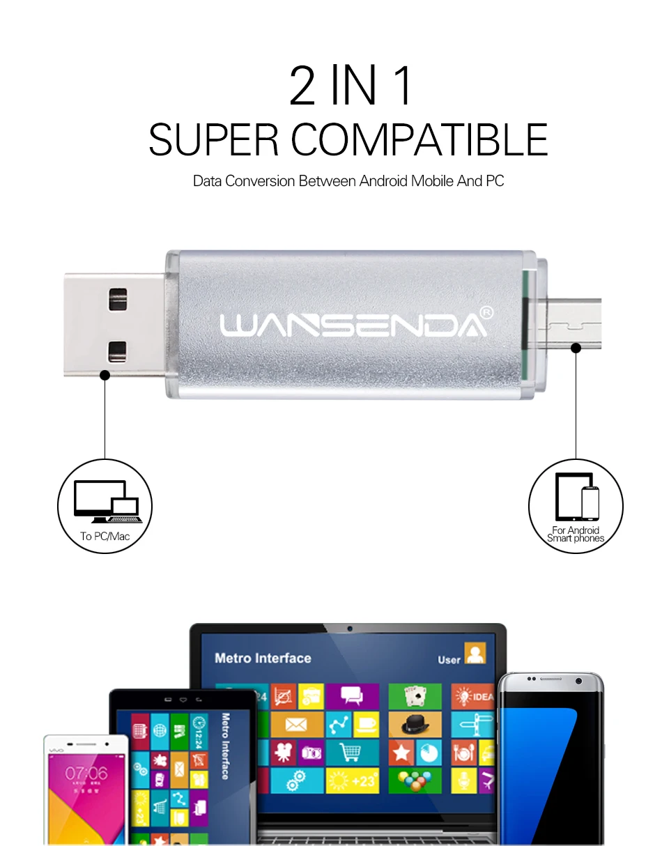 WANSENDA USB 2,0 OTG USB флеш-накопитель для телефонов на Android 256 ГБ 128 ГБ 64 ГБ флеш-накопитель 32 Гб 16 Гб Micro USB карта памяти 8 Гб флешка