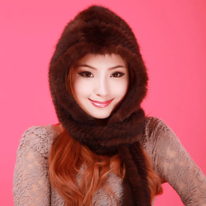 

Autumn and winter female hooded hat perimeter one piece fur mink hair scarf cap snow cap