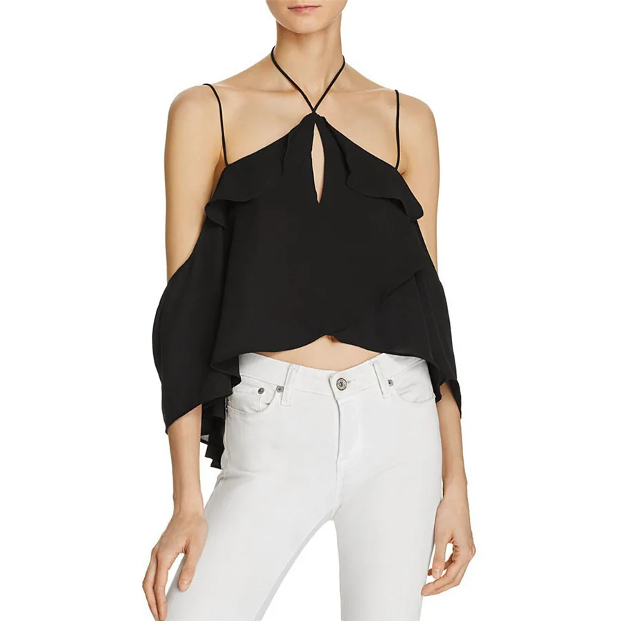 New Style Women Blouse Summer Off Shoulder Flowing Casual Chiffon Tops