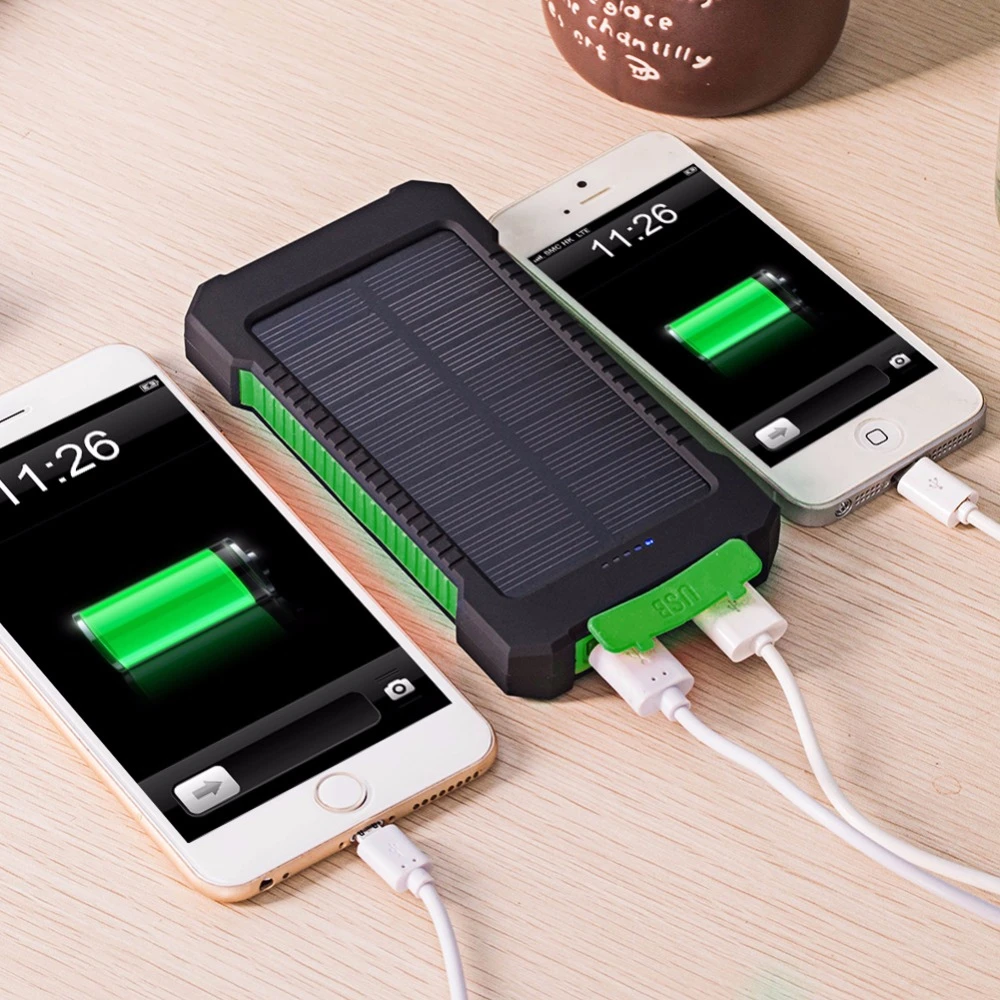 Портативный солнечный внешний аккумулятор, водонепроницаемый 10000 мАч, солнечная батарея, двойное USB зарядное устройство, внешний аккумулятор, зарядное устройство с компасом, светодиодный светильник