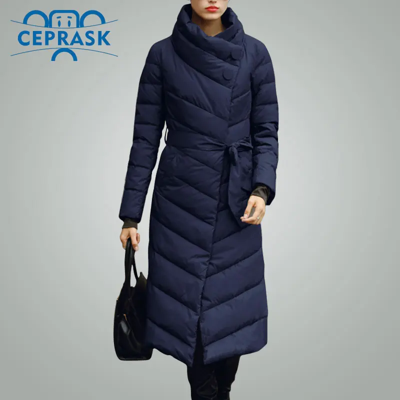 Ceprask Высокое Качество женские зимние пуховик Плюс Размер X-долго женский пальто Тонкий Пояс Мода Теплый куртка casaco camperas