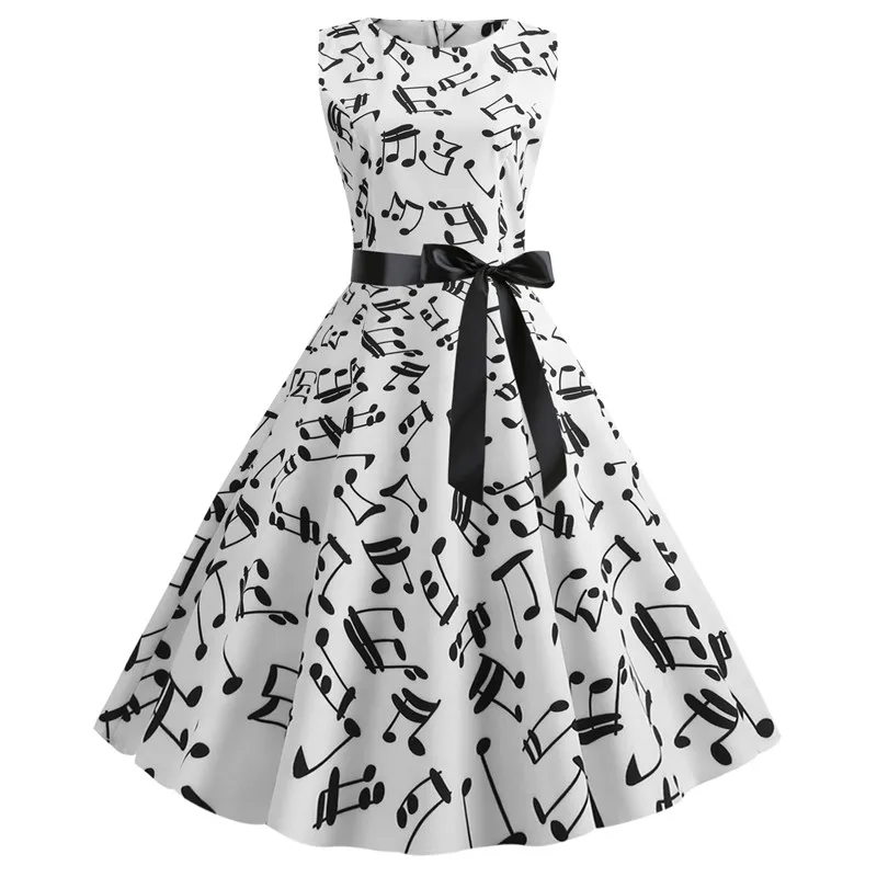 Женское летнее платье с принтом нот Одри Хепберн Платье Ретро Свинг повседневное винтажное платье без рукавов с круглым вырезом Vestidos - Цвет: JY13854