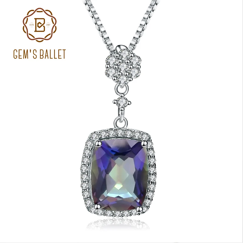 

Gem's Ballet 3.66Ct Natural Rainbow Mystic Quartz Gemstone 925 Sterling Silver Pendant Necklace Fine Jewelry For Women Wedding