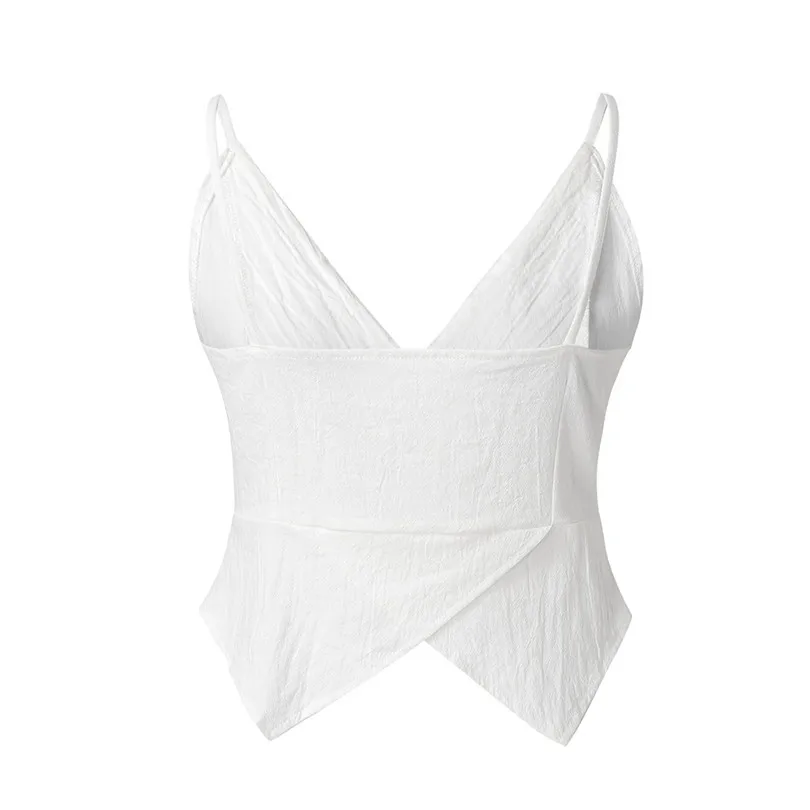 New Women Summer Sexy Sleeveless Pure color Deep V Neck Camisole Buttons Beach Casual Shirts  Wholesale and ropshipping #4A26 (6)